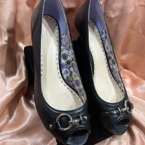 Coach "Stella" Black Open Toe Wedges Peep Toe - Size 9 1/2” - Cute Offic… - Picture 5 of 13